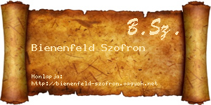 Bienenfeld Szofron névjegykártya